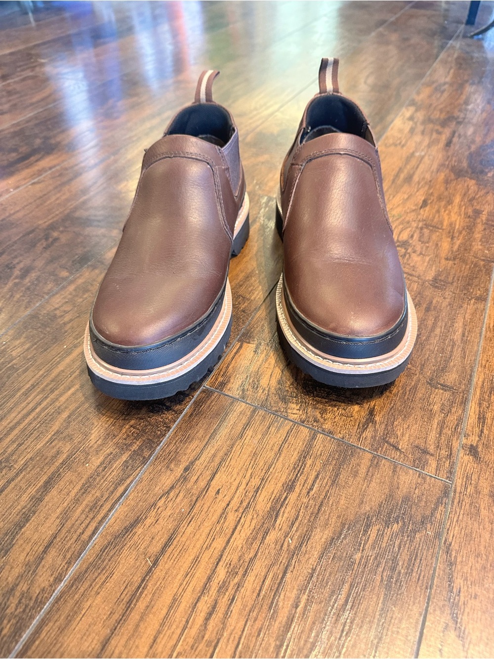 Men's Brown Leather Slip-On Casual Work Loafers